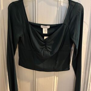 Cropped Mesh Dark Green Top